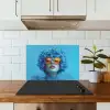 Vrouw - Bloem - Blauw - Modern - Bril - Portret keuken achterwand spatscherm klein -sfeer2