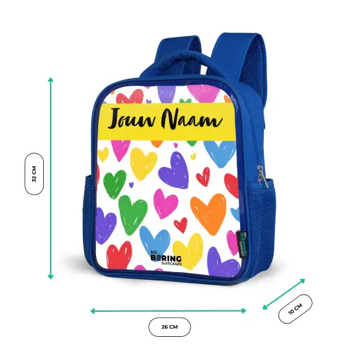 Hartjes - Patroon - Kleurrijk Kinderrugzak - Blauw middel -productfoto_formaten