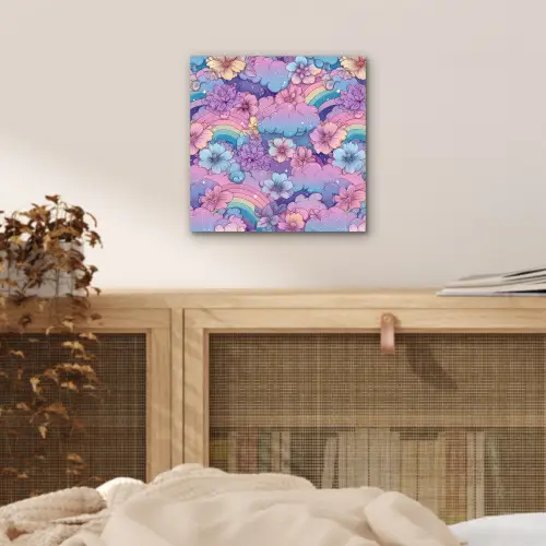 Regenbogen - Bloemen - Kleurrijk - Wolken aluminium wit klein -sfeer3