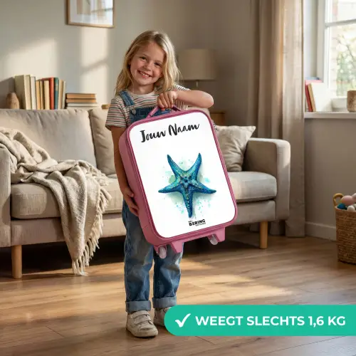 Blauwe Zeester op Witte Achtergrond Kinderkoffer - Roze klein -sfeer2_NL