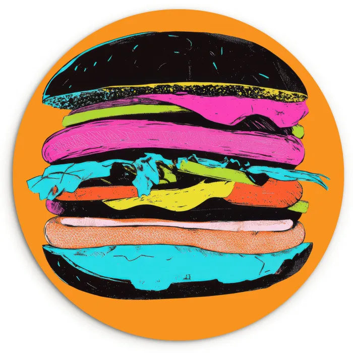 Hamburger - Kleurrijk - Speels Wandcirkel kunststof plaat 5mm dik klein -3d