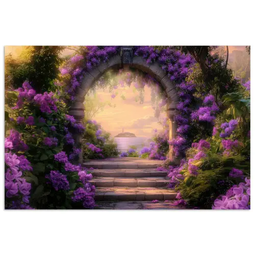Poort - Paars - Bloemen poster papier klein -3d