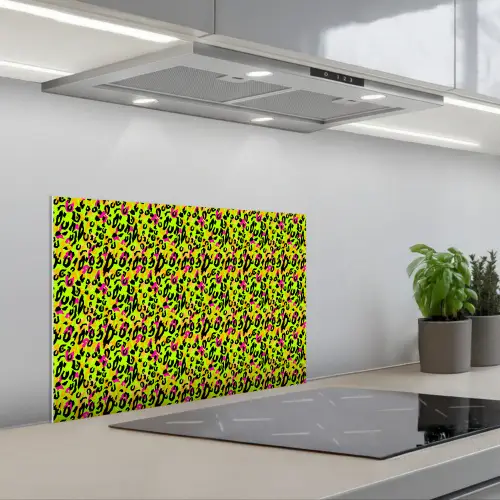 Dieren - Neon - Groen - Panterprint keuken achterwand spatscherm klein 900 -3d_schuin