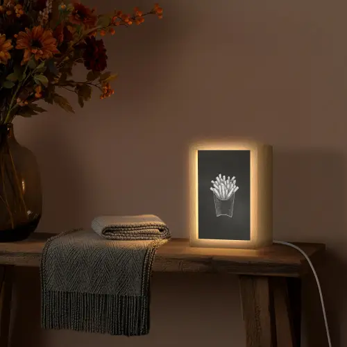 Friet - Witte krijttekening - Zwart Light Box met kabel (Tafellamp) klein -sfeer4