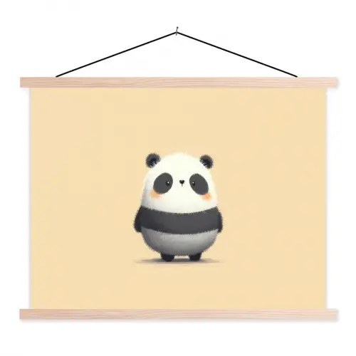 Panda - Beige - Minimalistisch textielposter latten blank klein -3d