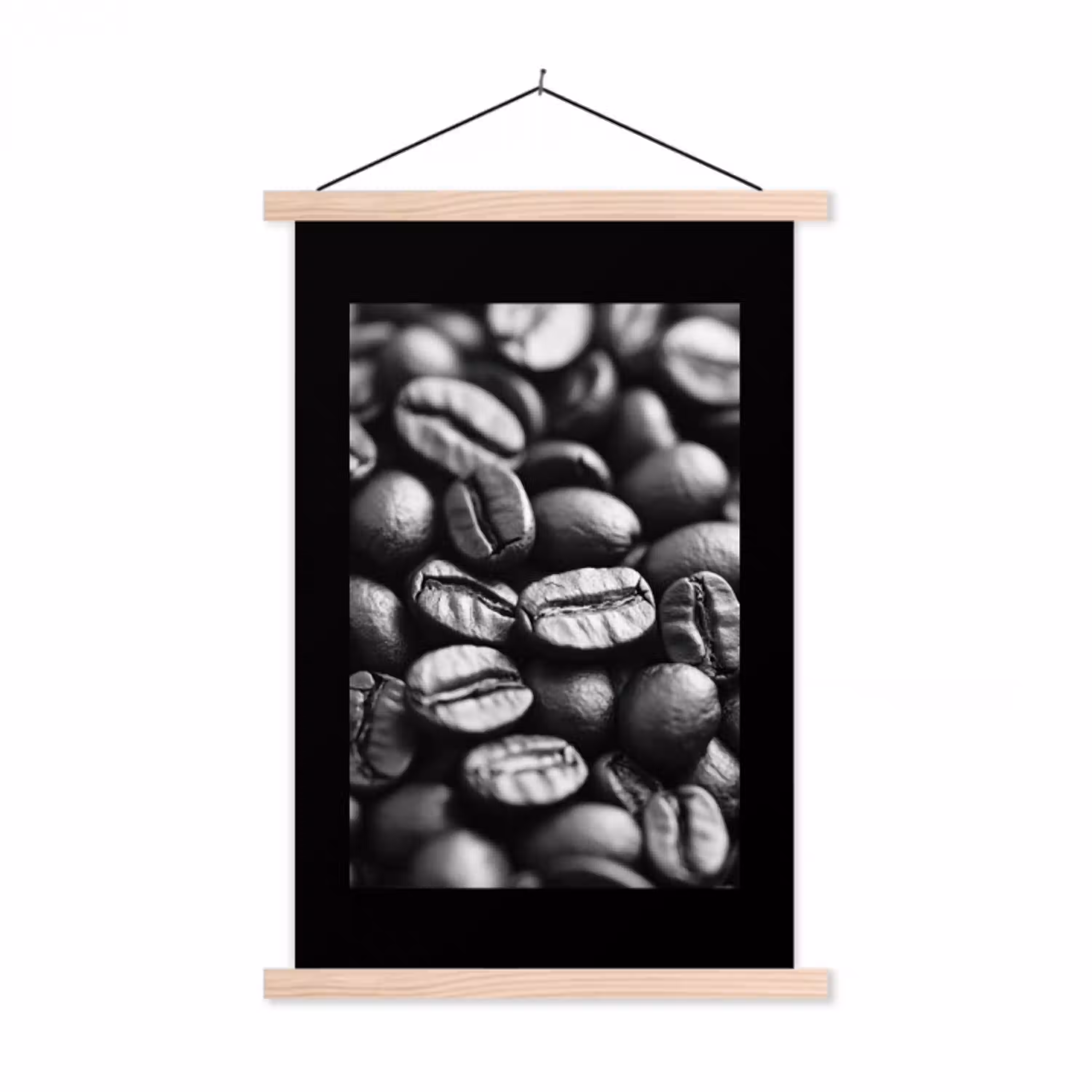 Koffiebonen - Zwart - Vintage textielposter latten blank klein -3d