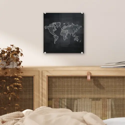 Wereldkaart - Krijt - Zwart - minimalistisch plexiglas 5mm klein -sfeer4