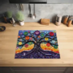 Levensboom - Mozaïek - Bloemen - Kleurrijk - Vrolijk Inductie beschermer vinyl 3mm middel -sfeer5