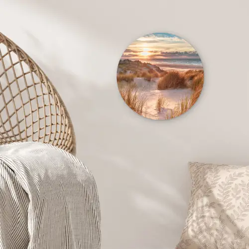 Duin - Planten - Zonsondergang - Strand - Zee Wandcirkel kunststof plaat 5mm dik klein -sfeer5