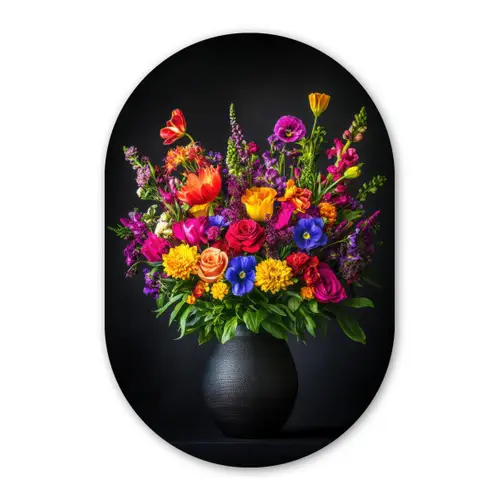 Felgekleurd - Bloemen - Vaas Wandcirkel Ovaal Forex klein -3d