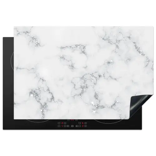 Zilveren Scherven in Wintermarmer Inductie beschermer vinyl 3mm klein -3d