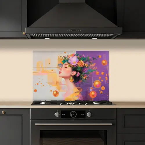 Abstract - Vrouw - Bloemenkroon - Goud keuken achterwand spatscherm klein -sfeer1