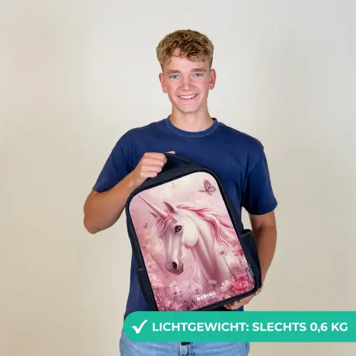 Eenhoorn - Roze - Vlinders - Bloemen Rugzak - Zwart middel -sfeer7_NL