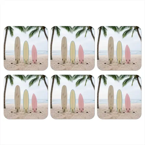 Surfboard - Palmbomen - Kleurrijk onderzetter kurk middel -3d