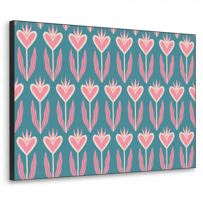 Blauw - Retro - Patroon - Hartjes Textielframe zwart klein 947 -3d