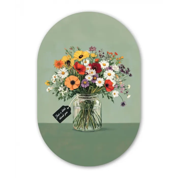 Bloemen - Vaas - Kaartje Wandcirkel Ovaal Glas middel -3d