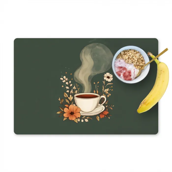 Kop - Bloemen - Groen - Koffie Placemat vinyl groot -zzzproduct_Kitchenyeah-website