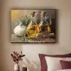 Stilleven - Olijfolie - Knoflook - Kruiden Textielframe zwart klein -sfeer1