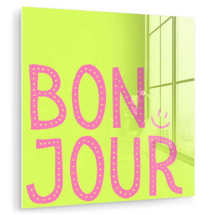 Groen - Smiley - Bonjour - Roze plexiglas 5mm klein -zzzproduct_nieuw