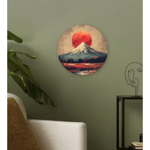 Bergtop - Sneeuw - Zon Wandcirkel kunststof plaat 5mm dik klein -sfeer3