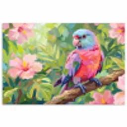 Papagaai - Hibiscusbloemen - Kleurrijk poster papier klein -3d