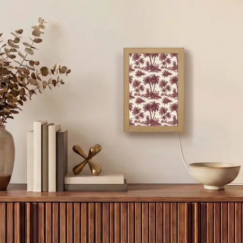 Tropisch - Geometrisch - Bordeauxrood Light Box met kabel (Tafellamp) klein 925 -sfeer2