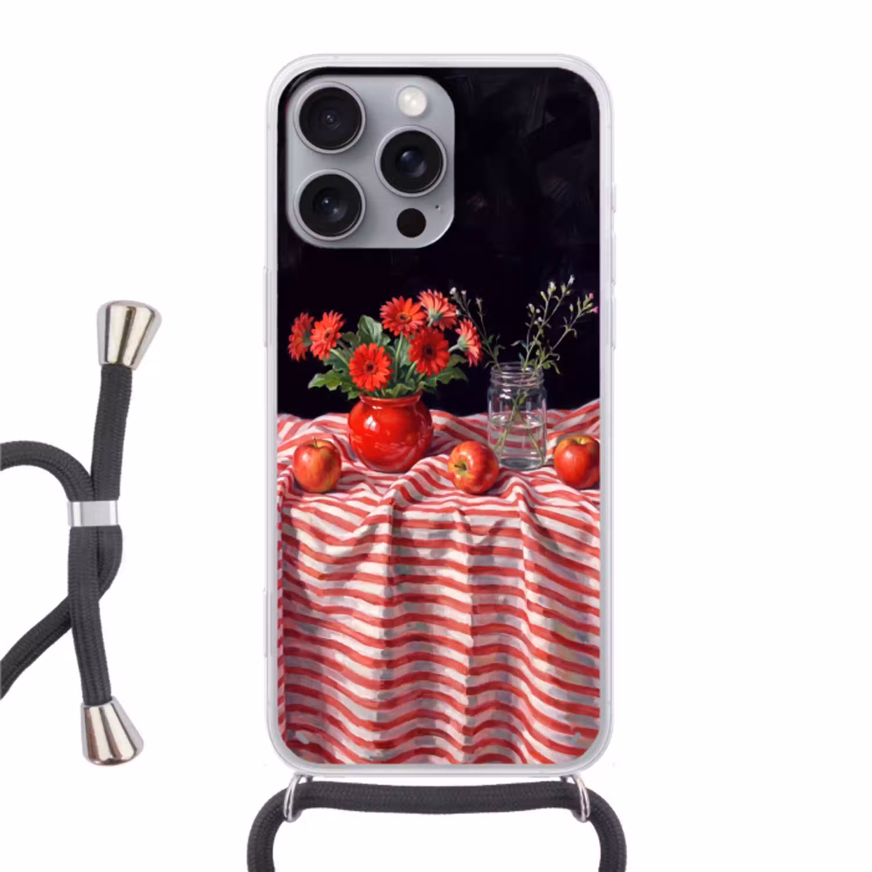 Rode bloemen - Vaas Hoesje iPhone 16 Pro Max met koord klein -3d