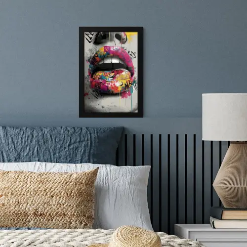 Lippen - Graffiti - Expressief fotolijst zwart zonder passe partout klein -sfeer3