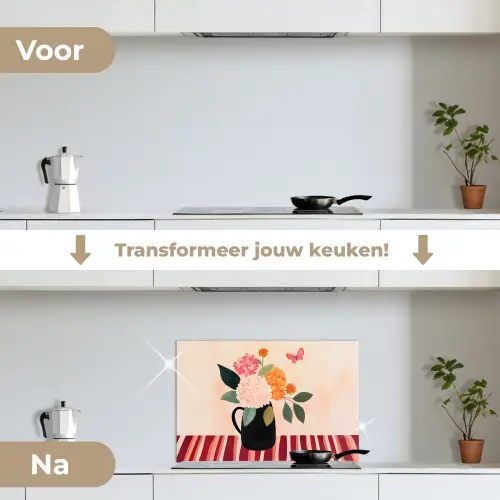 Vaas - Bloemen - Vlinder - Rood keuken achterwand spatscherm klein -voor_na_NL