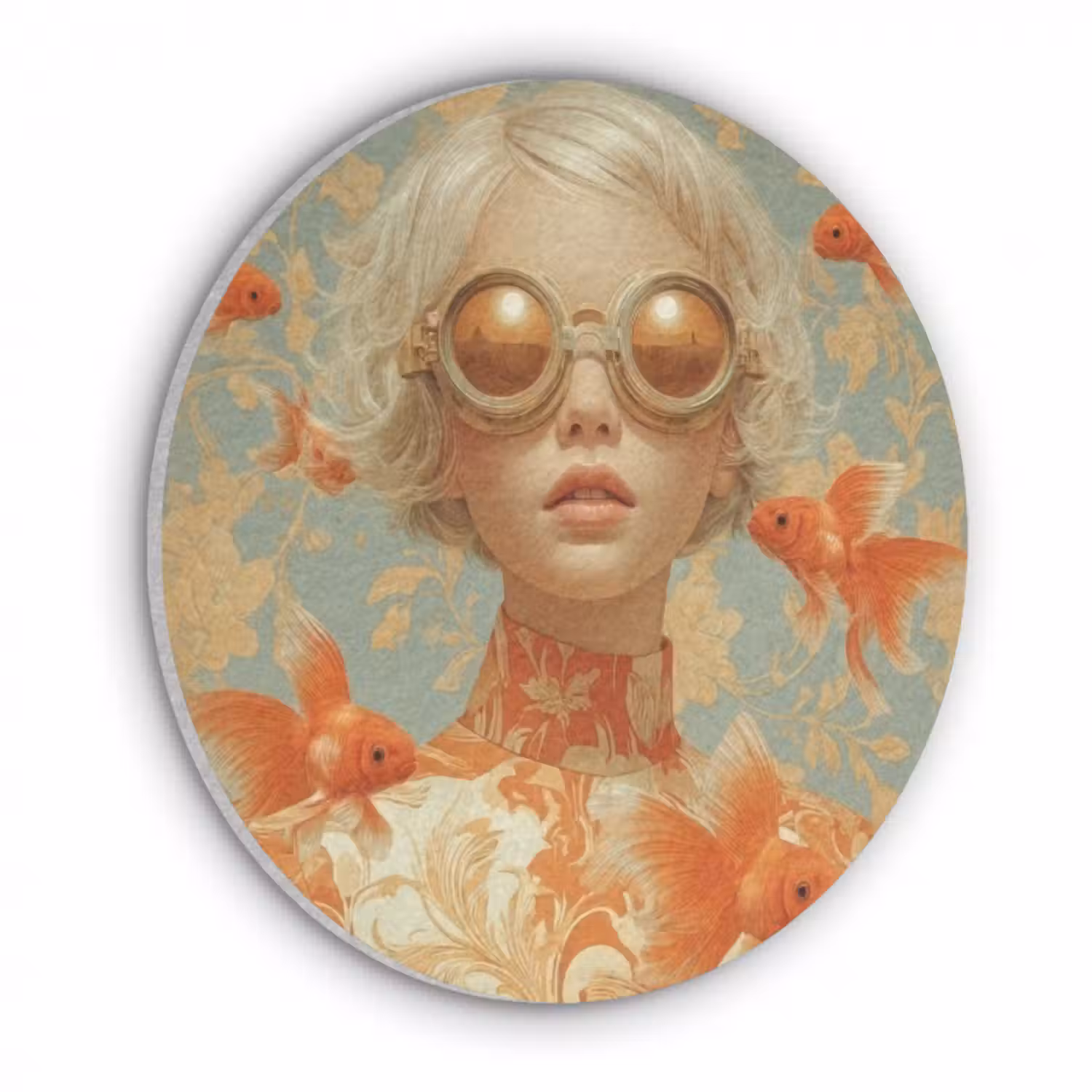 Akoestisch schilderij rond - Goudvissen - Oranje - Vrouw - Blond