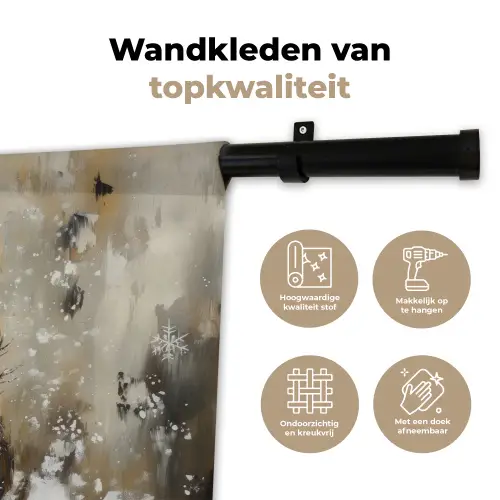 Sneeuwpop - Winter - Sneeuw - Beige Wandkleed katoen klein -sfeer2