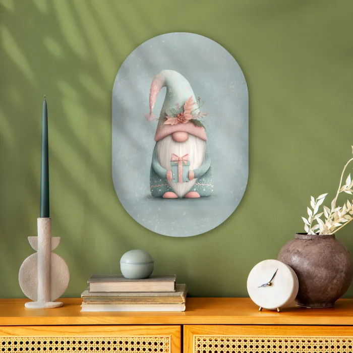 Kerstgnome - Cadeau - Groen Wandcirkel Ovaal Forex klein -sfeer2