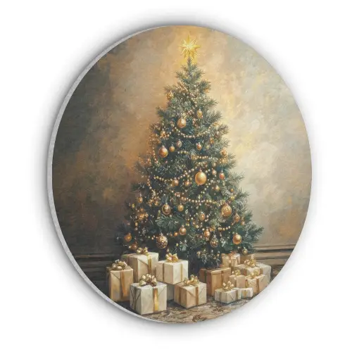 Kerstboom - Cadeaus - Goud Akoestische PET Vilt - Rond klein -3d
