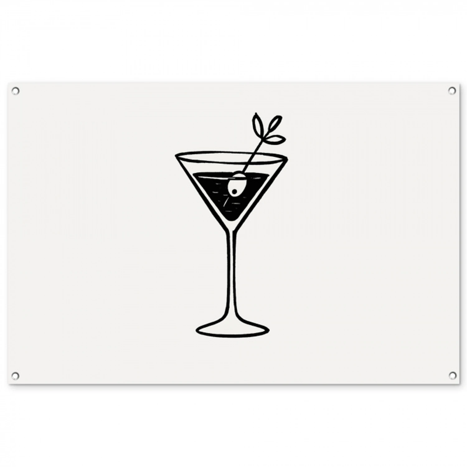 Cocktail - Glas - Olijf - Minimalistisch tuinposter los doek groot -3d
