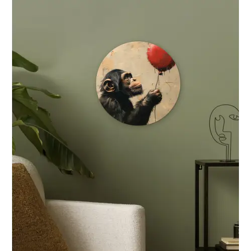 Street art - Chimpansee - Ballon - Graffiti - Banksy Wandcirkel kunststof plaat 5mm dik klein -sfeer3