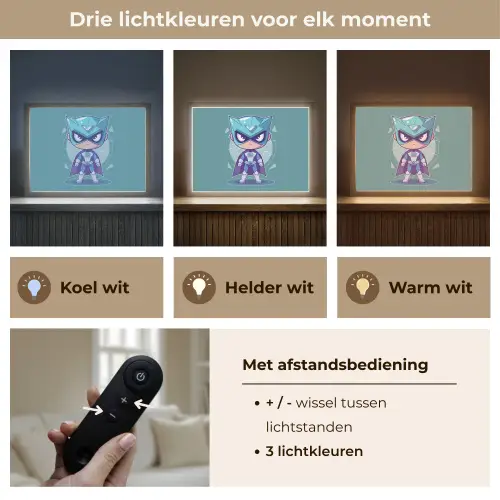 Superheld - Blauw - Jongens Light Box met batterij (Wandlamp kind) middel -USP_lichtkleurNL