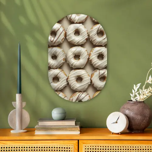Donuts - Chocolade - Wit - Beige Wandcirkel Ovaal Forex klein -sfeer2