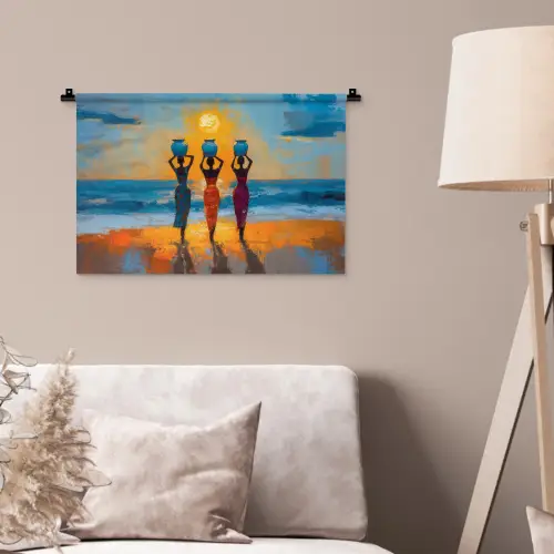 Vrouwen - Strand - Zondsondergang Wandkleed katoen klein -sfeer4