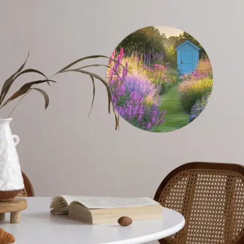 Tuinhuisje - Blauw - Bloemen Wandcirkel behangsticker klein -sfeer3