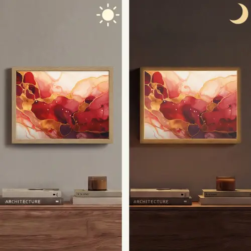 Marmer - Rood - Goud - Modern - Abstract Light Box met batterij (Wandlamp) middel -sfeer3