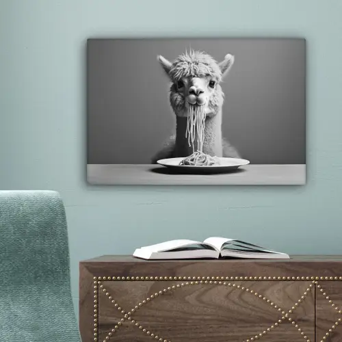 Alpaca - Pasta - Zwart - Wit - Grappig - Dieren canvas 2cm klein -sfeer4