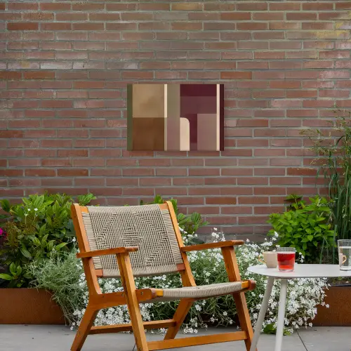 Vlakken - Abstract - Bordeaux - Lijnen Tuinposter op houten frame 2 cm dik klein -sfeer3