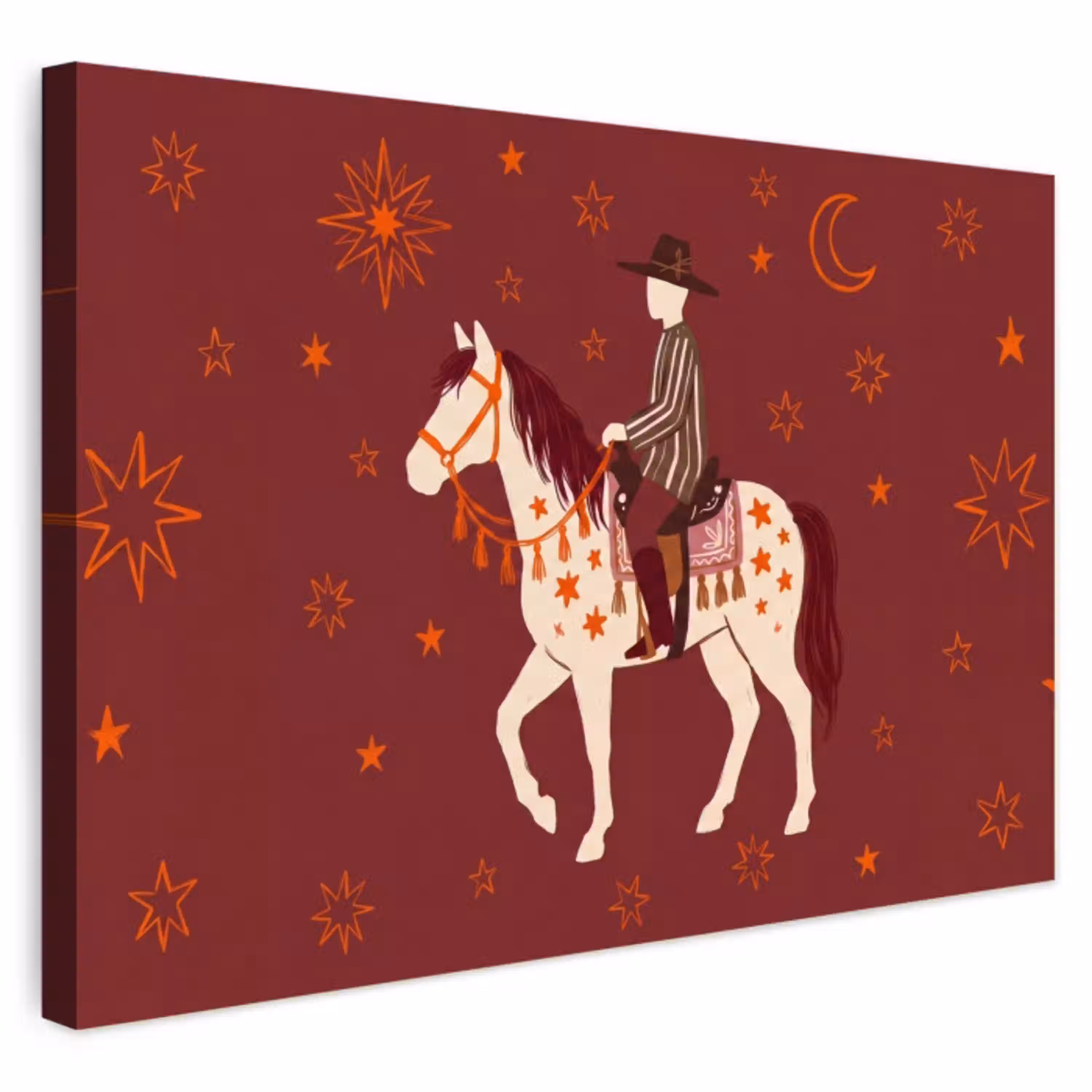 Paard - Ruiter - Sterren - Nacht - Illustratie Tuinposter op houten frame 2 cm dik klein -3d