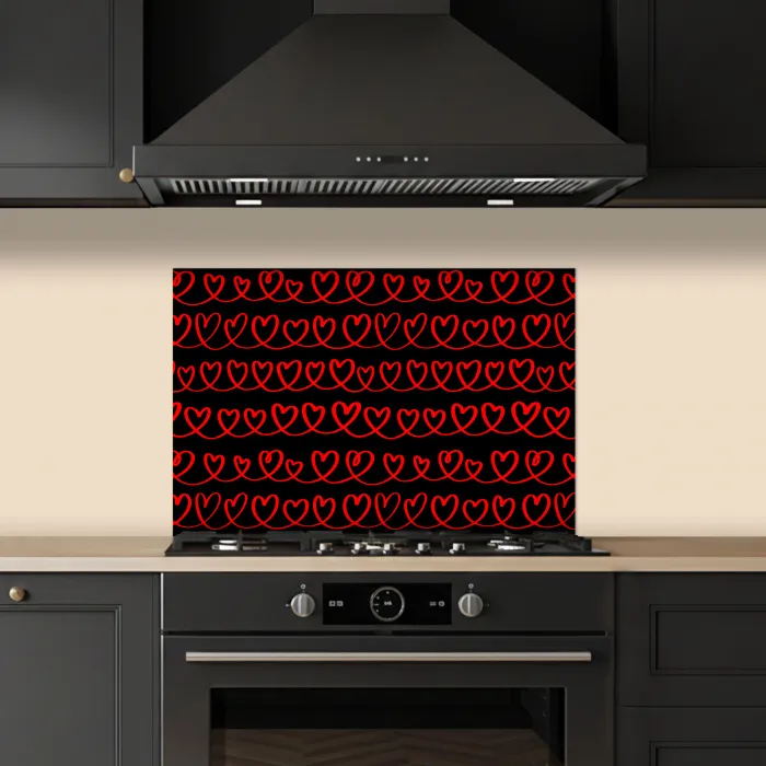 Verweven - Harten - Zwart - Rood keuken achterwand spatscherm klein 900 -sfeer1