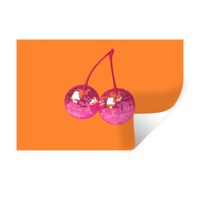 Discoballen - Kers - Spiegels - Roze Muursticker klein -3d