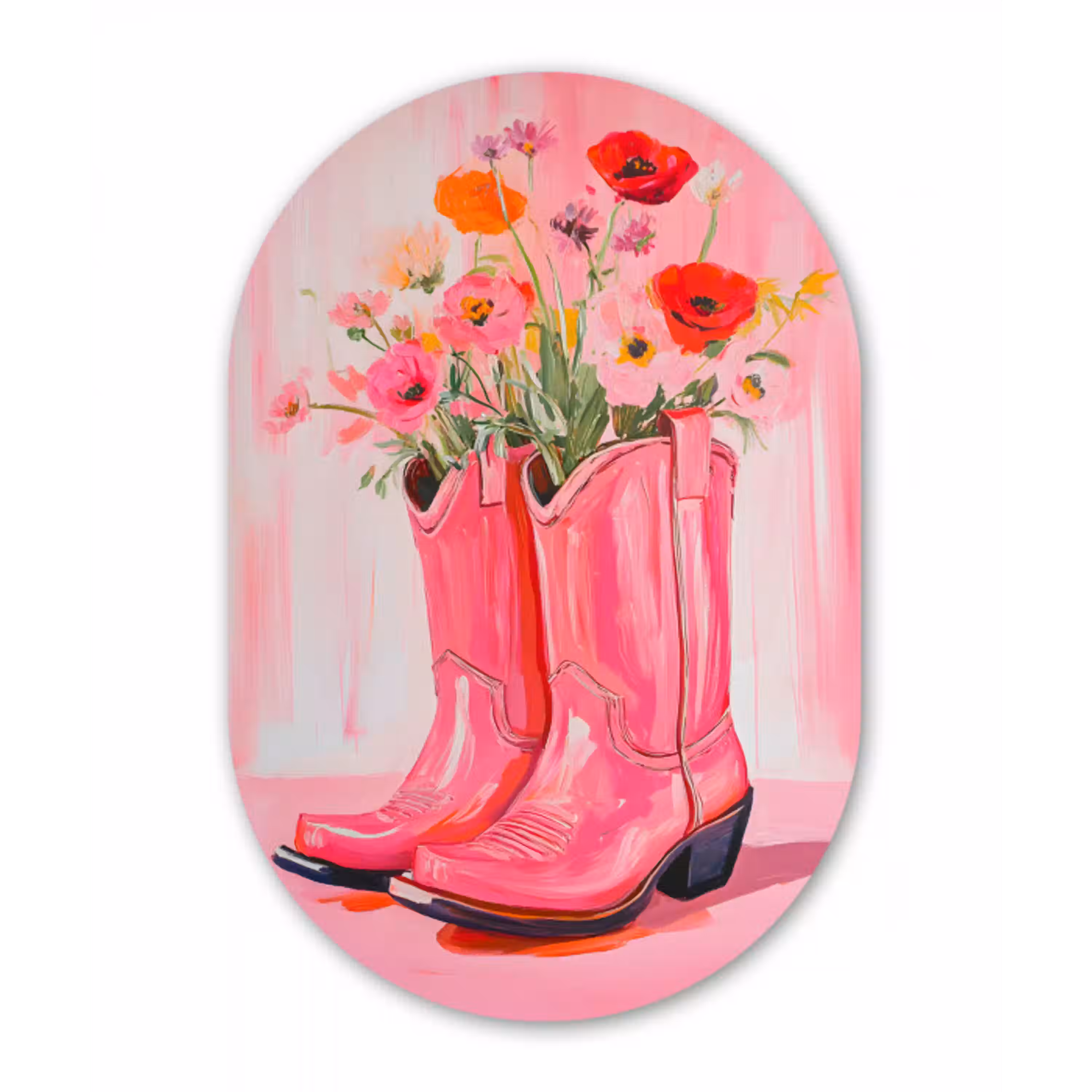 Roze - Bloemen - Cowboy Wandcirkel Ovaal Aluminium middel -3d