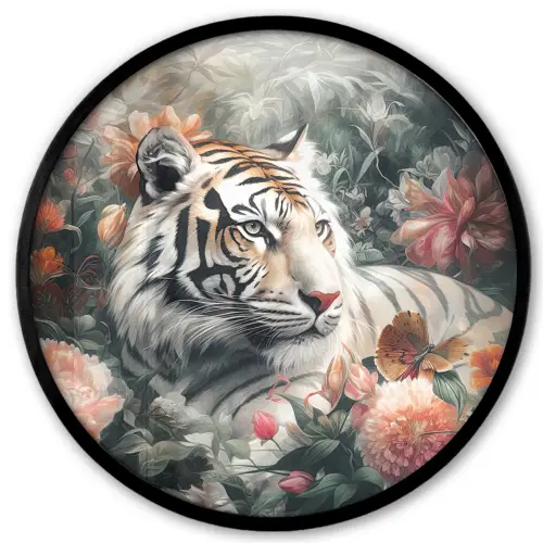 Tijger - Wilde dieren - Bloemen - Jungle Fotolijst rond zonder passe partout klein -3d