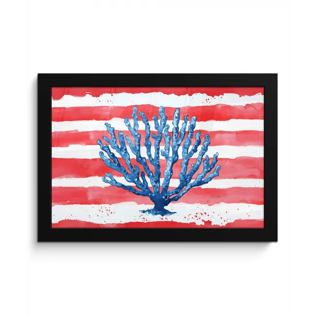 Koraal - Verfstructuur - Rood - Blauw fotolijst zwart zonder passe partout klein -3d