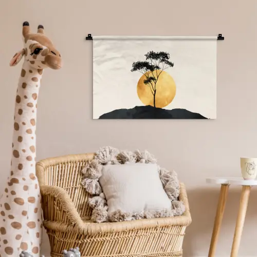 Zwarte boom - Gouden cirkel - Heuvel Wandkleed katoen klein -wsfeer5_kind