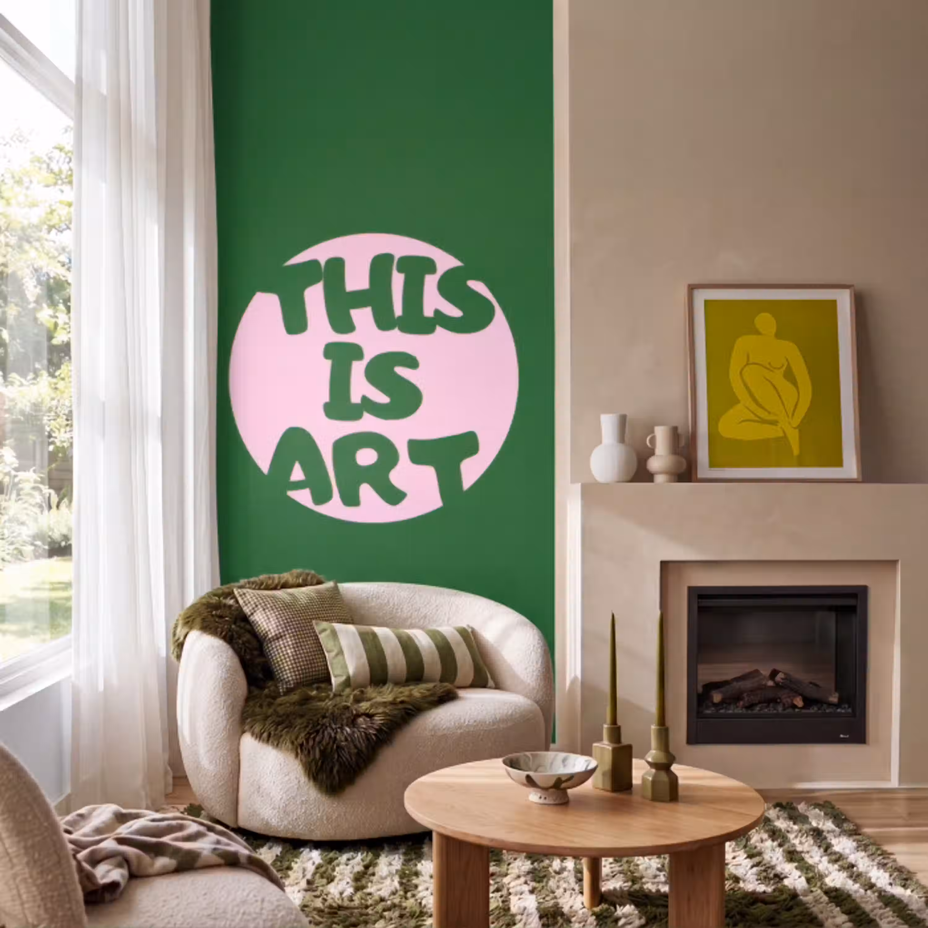 Cirkel - Roze - Tekst - Art Behang Vlies klein -sfeer2